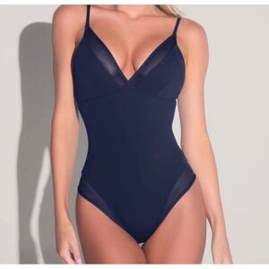 NWT TA3 Mesh One Piece Swimsuit Large X-Long  Shapewear Removable Pads Midnight